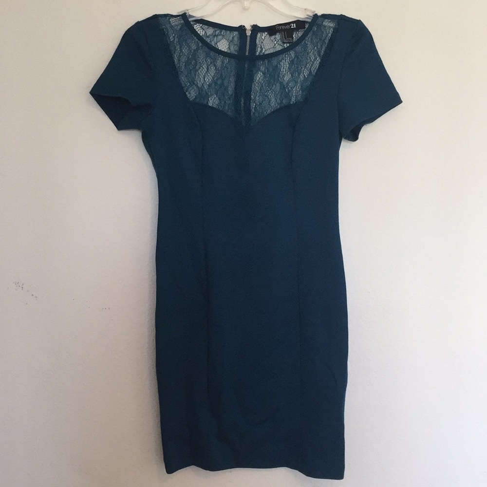Teal lace con dress
